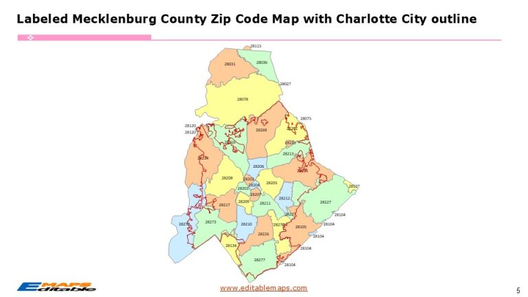 Mecklenburg Charlotte Zip Code Map - Editable PowerPoint Maps