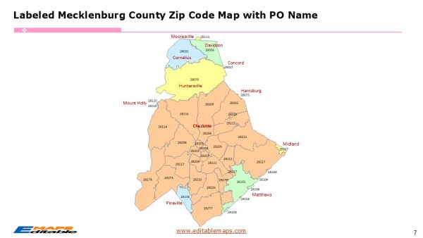 Mecklenburg Charlotte Zip Code Map - Editable PowerPoint Maps