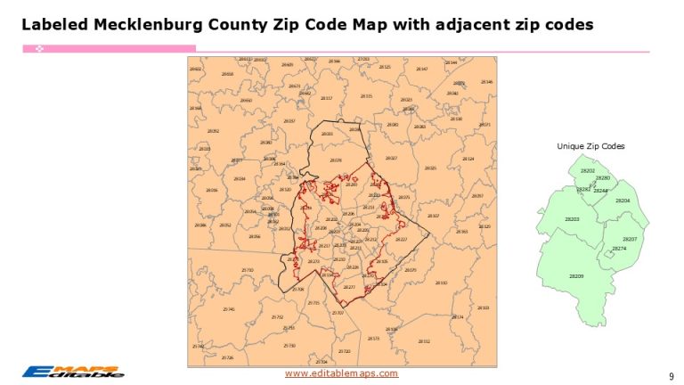 Mecklenburg Charlotte Zip Code Map - Editable PowerPoint Maps